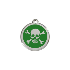 Red Dingo Rozsdamentes koponya-keresztcsont mintás acél biléta zöld nyakörv, póráz, hám kutyáknak