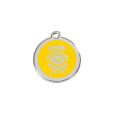 Red Dingo Rozsdamentes kutya mintás acél biléta sárga nyakörv, póráz, hám kutyáknak