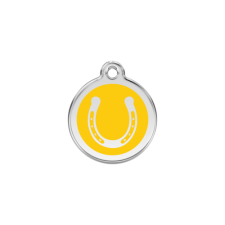 Red Dingo Rozsdamentes patkó mintás acél biléta sárga nyakörv, póráz, hám kutyáknak