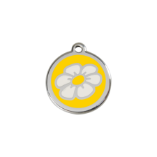 Red Dingo Rozsdamentes százszorszép mintás acél biléta sárga nyakörv, póráz, hám kutyáknak