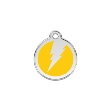 Red Dingo Rozsdamentes villám mintás acél biléta sárga nyakörv, póráz, hám kutyáknak