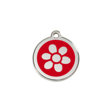 Red Dingo Rozsdamentes virág mintás acél biléta piros nyakörv, póráz, hám kutyáknak