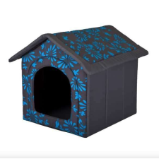 Reedog Kutyaház szürke, kék virág mintával szállítóbox, fekhely kutyáknak