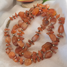  Régi Achát gyöngysor, 80 cm-es nyaklánc