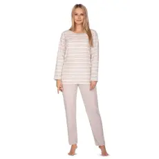 Regina Agata női frottírpizsama, bézs, csíkos L