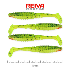 Reiva Zander Power Shad 10cm 4db/cs (Zöld-Narancs Flitter) horgászkiegészítő