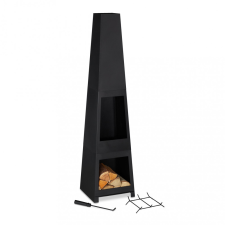 Relax Kerti tűzrakó 150x36x36 cm acél kandalló piramis kültéri kályha tüzelő teraszra tűzifa tárolóval kerti sütés és főzés