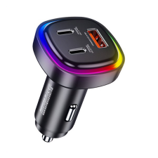 REMAX autós töltő USB / 2 Type-C aljzat (5V / 3A, 66W, gyorstöltés támogatás, LED) FEKETE mobiltelefon kellék
