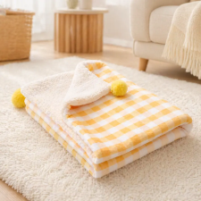Rena Puha plüss takaró sárga kockás mintával 100×78 cm-es szállítóbox, fekhely kutyáknak