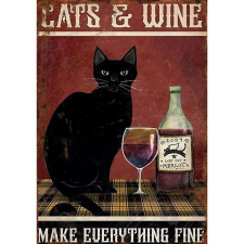 Retro-Gift nagy táblakép - Cats and Wine 27 cm x 39 cm grafika, keretezett kép