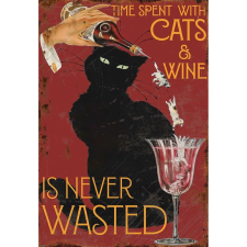 Retro-Gift nagy táblakép - Cats and Wine 2 27 cm x 39 cm grafika, keretezett kép