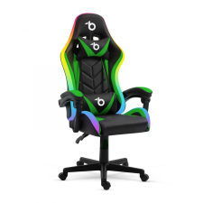 RGB LED-es gamer szék - karfával, párnával - fekete / zöld forgószék