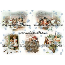  Rizspapír - Gyerekek télidőben dekorációs kellék