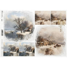  Rizspapír - havas tájak dekorációs kellék