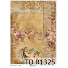  Rizspapír - hölgy rózsákkal dekorációs kellék