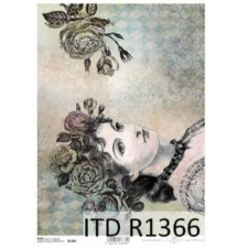  Rizspapír - hölgy rózsával dekorációs kellék