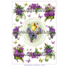  Rizspapír - ibolyák, csibe dekorációs kellék