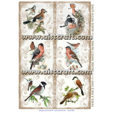  Rizspapír - Vintage madarak dekorációs kellék