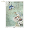  Rizspapír - Virágos ág pillangóval, madarakkal