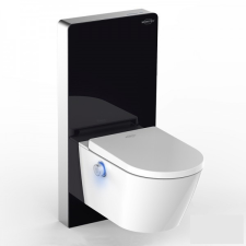 Rocaw Komplett WC és bidé prémium WC tartállyal fekete színben üveg borítással érintésmentes öblítéssel fürdőkellék