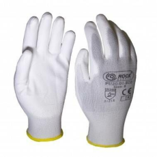 Rock Safety Set 12 manusi de protectie, tricotate din poliester alb cu palma acoperita cu PU, versiune economica, marimea 9