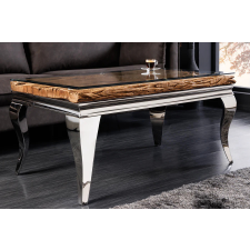 Rococo Stílusos dohányzóasztal Rococo 100 cm üveg teakfa / ezüst bútor