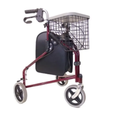  Rollátor 3 kerekű DRIVE vörös táskával, kosárral és tálcával gyógyászati segédeszköz