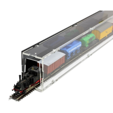 ROSA Modellvasút vitrin, polc bemutató szekrény átlátszó akril vitrin szegmens, 99 cm Z fekete hátlap vasútmodell tereptárgy