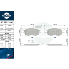 Rotinger fékbetétkészlet, tárcsafék ROTINGER RT 2PD22882 autóalkatrész