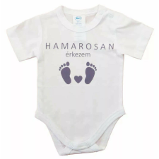 Rövid ujjú baba body - Hamarosan érkezem fehér (56) kombidressz, body