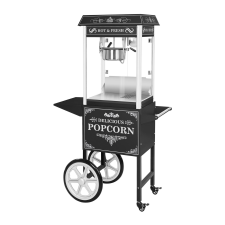 ROYAL CATERING Popcorn gép kocsival - retro design - fekete popcorn készítőgép