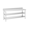 ROYAL CATERING Rozsdamentes acél asztal hátsó peremmel - 200 x 60 x 16.5 cm - 235 kg - 2 polc - Royal Catering