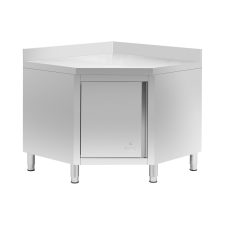 ROYAL CATERING Rozsdamentes acél sarokszekrény - felhajló perem - 100 x 100 cm - Royal Catering bútor