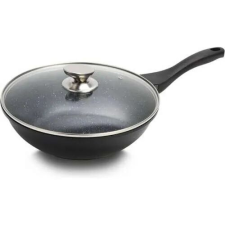 Royalty Line ® BW28M Márvány Wokpan – 28 cm, 3,7L, Indukciós Kompatibilis, Üvegfedővel – Fekete edény