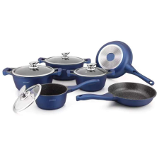 Royalty Line Royalty Line 10 darabos alumínium edénykészlet tapadásmentes márvány bevonattal, fedővel, kék edény