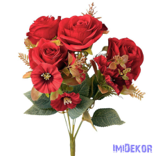  Rózsa 7 ágú selyemvirág csokor 43cm - Piros dekorációs kellék