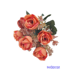  Rózsa 7 fejes selyemvirág csokor 30cm - Narancs dekorációs kellék