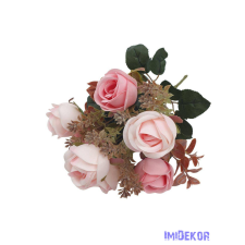  Rózsa 7 fejes selyemvirág csokor 30cm - Rózsaszín dekorációs kellék