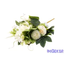  Rózsa 9 ágú selyem csokor 47 cm - Krém-Zöld dekorációs kellék