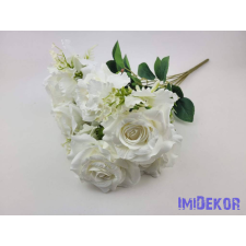  Rózsa 9 ágú selyemvirág csokor 49 cm - Fehér dekorációs kellék