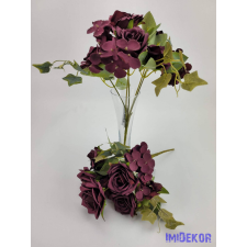  Rózsa hortenzia 7 ágú selyemvirág csokor 27 cm - Bordó dekoráció