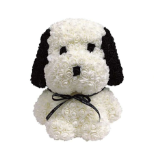  Rózsa kutyus, örök virág ülő kutya díszdobozban - fekete-fehér - Snoopy - nagy plüssfigura
