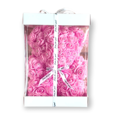  Rózsa maci csillogó strasszkővel fehér díszdobozban - Rózsaszín ajándéktárgy