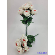  Rózsa nyílott 10v selyem csokor 42 cm - Fehér-Korall Középpel dekoráció