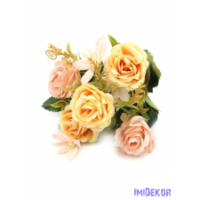  Rózsa selyem csokor díszítőkkel 28 cm - Barackos Mix dekoráció