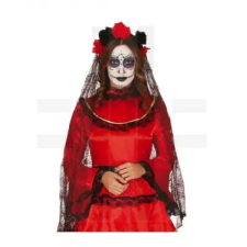  RÓZSÁS FEJDÍSZ HOSSZÚ FEKETE FÁTYOLLAL party kellék