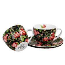 Rózsás porcelán csésze aljjal 280 ml - 2 személyes - Krakowski bögrék, csészék