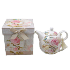 Rózsás porcelán teáskészlet - 1 személyes vízforraló és teáskanna