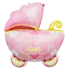 Rózsaszín babakocsi Carriage Pink fólia lufi 60 cm party kellék