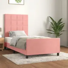  rózsaszín bársony ágykeret fejtámlával 90x200 cm ágy és ágykellék